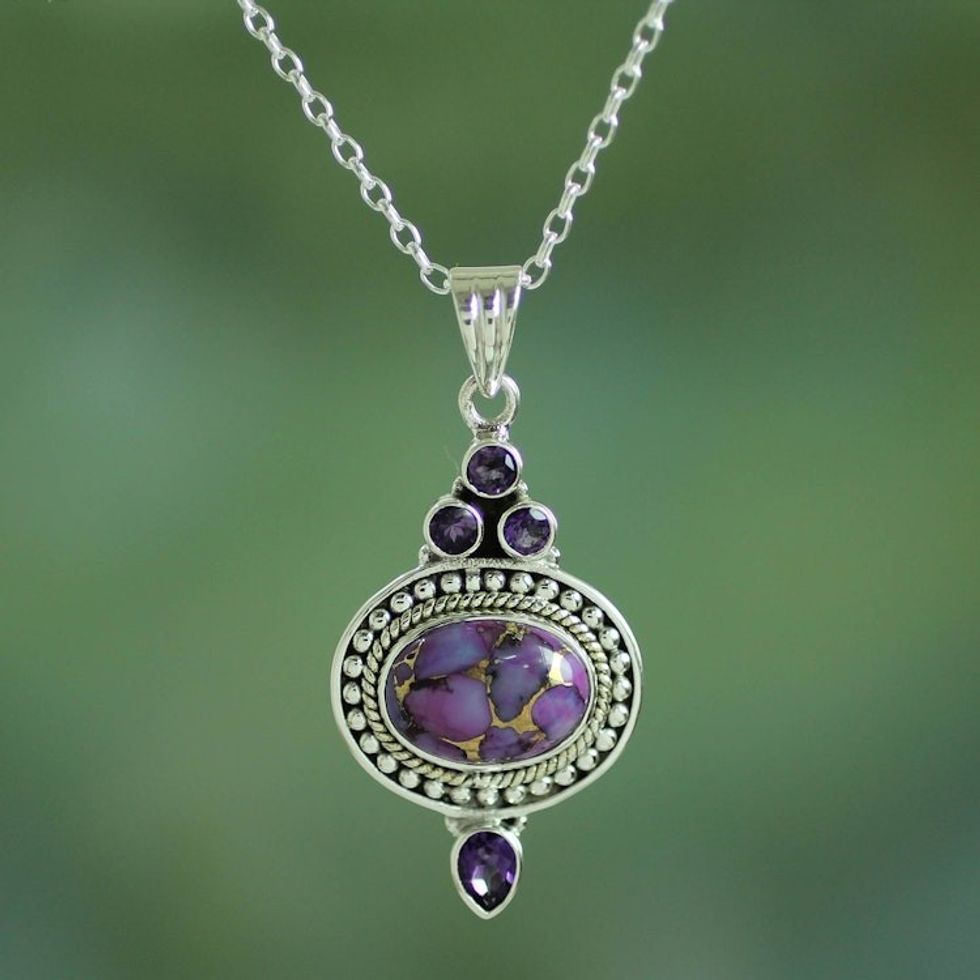 Handmade Amethyst and Composite Turquoise Necklace 'Luminous Lilac Sky'