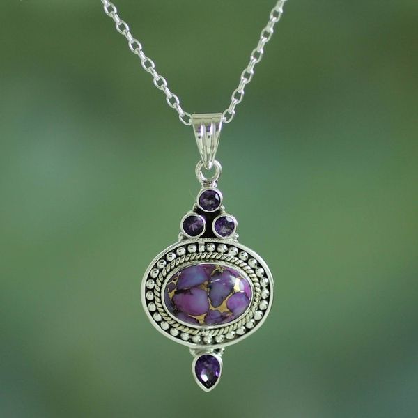 Alternate image for Handmade Amethyst and Composite Turquoise Necklace Luminous Lilac Sky