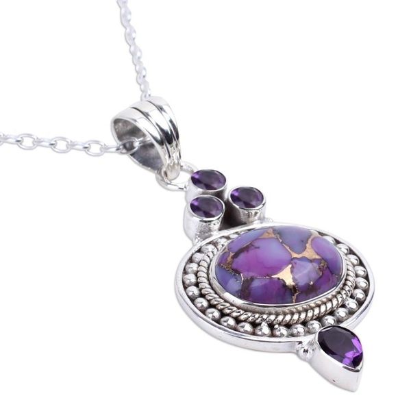 Alternate image for Handmade Amethyst and Composite Turquoise Necklace Luminous Lilac Sky