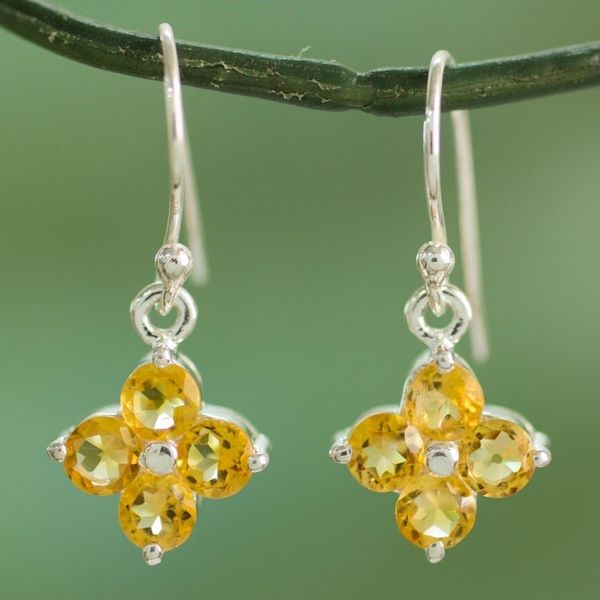 Alternate image for Sterling Silver Handcrafted Flower Earrings with Citrine Petite Petals