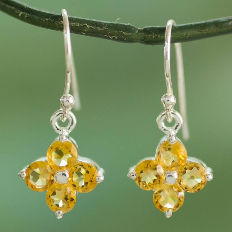 Sterling Silver Handcrafted Flower Earrings with Citrine 'Petite Petals'