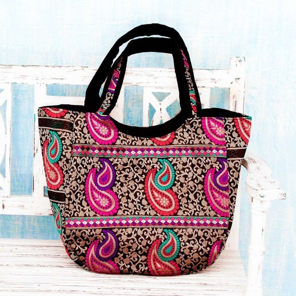 Colorful Paisley Brocade Handbag from Indian Artisan 'Double Paisley'