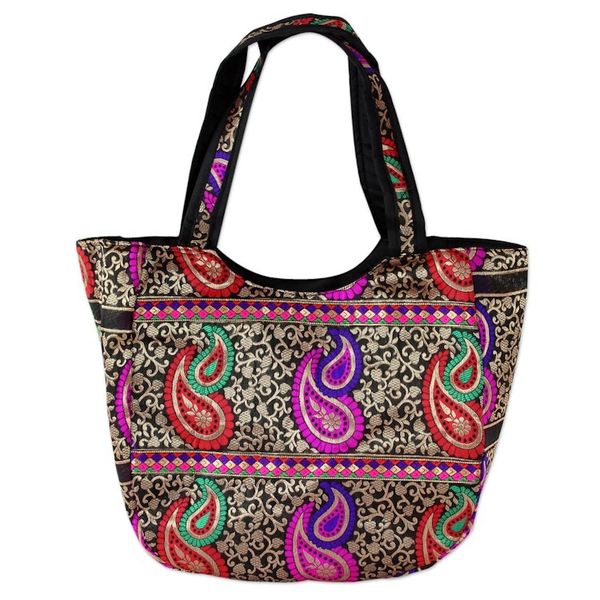 Alternate image for Colorful Paisley Brocade Handbag from Indian Artisan Double Paisley