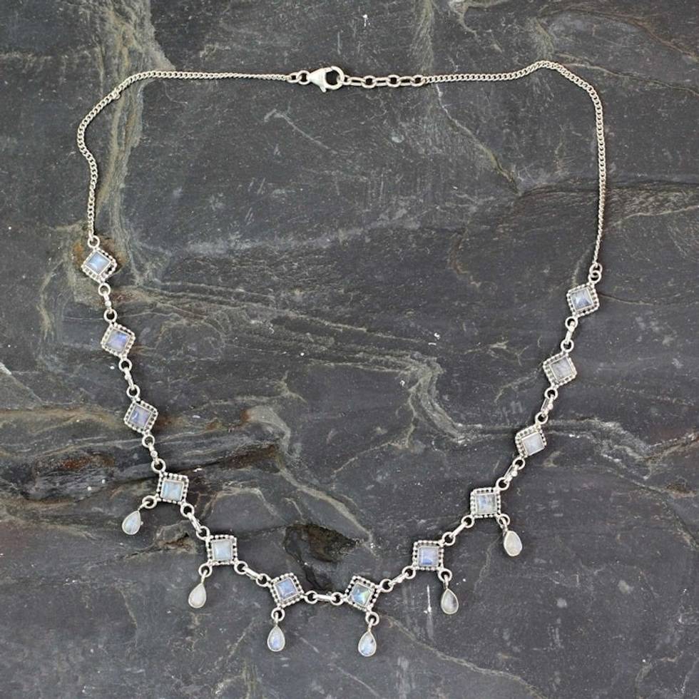 Handmade Rainbow Moonstone and Silver Jewelry from India 'Queen of Diamonds'