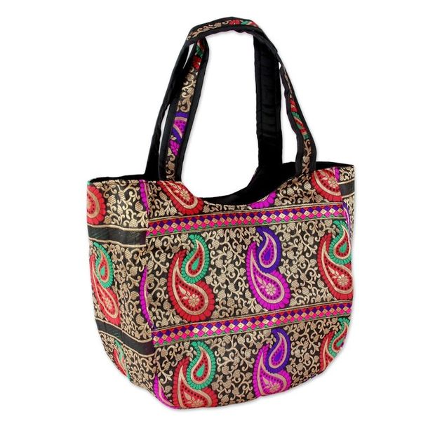 Alternate image for Colorful Paisley Brocade Handbag from Indian Artisan Double Paisley