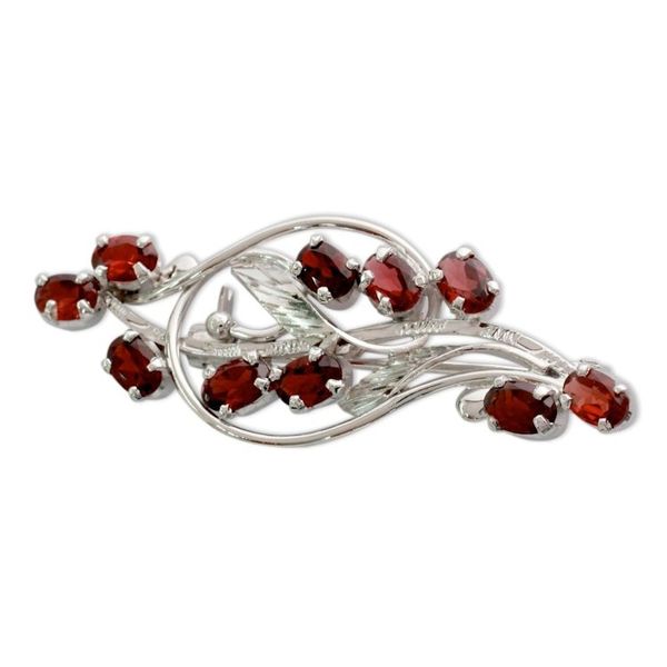 Alternate image for Floral Garnet and Sterling Silver Brooch Pin from India Elegant Passion