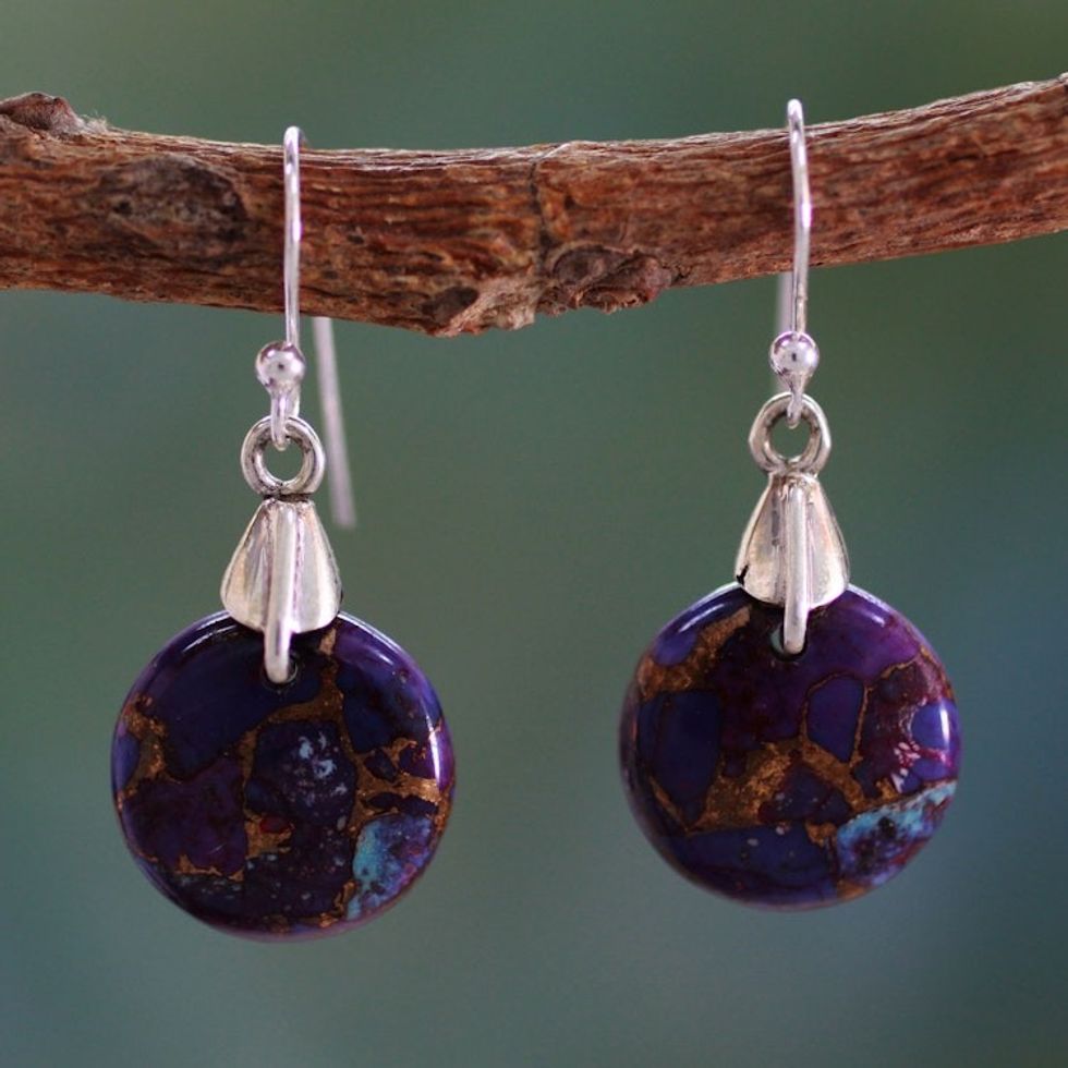 Purple Turquoise Sphere Earrings India Artisan Jewelry 'Moon of Enigma'