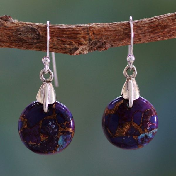 Alternate image for Purple Turquoise Sphere Earrings India Artisan Jewelry Moon of Enigma