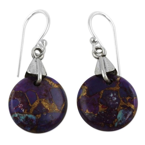 Alternate image for Purple Turquoise Sphere Earrings India Artisan Jewelry Moon of Enigma