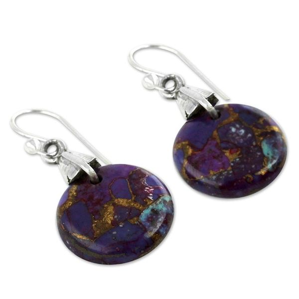 Alternate image for Purple Turquoise Sphere Earrings India Artisan Jewelry Moon of Enigma