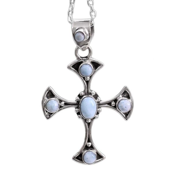 Alternate image for Larimar and Sterling Silver Cross Pendant Necklace Sacred Memory