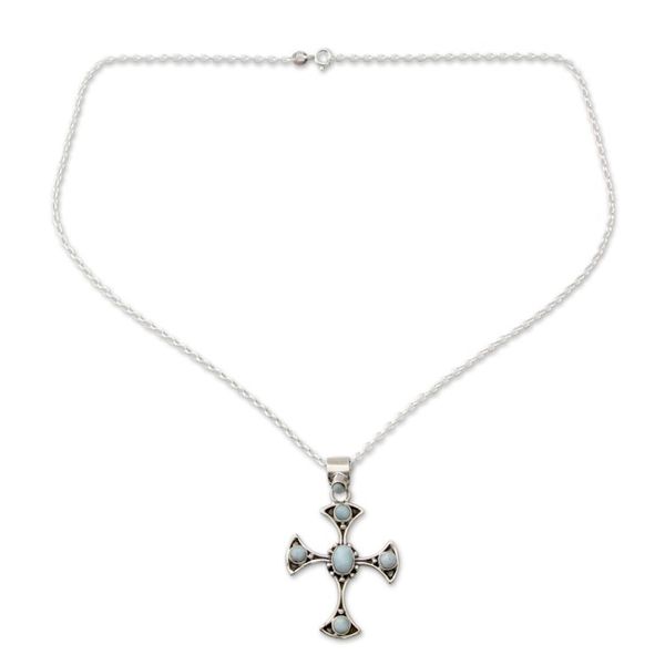 Alternate image for Larimar and Sterling Silver Cross Pendant Necklace Sacred Memory