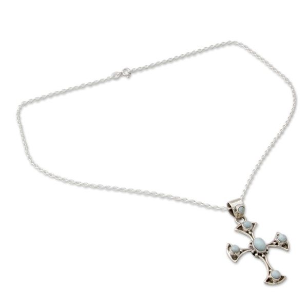 Alternate image for Larimar and Sterling Silver Cross Pendant Necklace Sacred Memory
