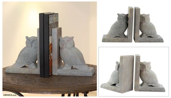 Alternate image for Hand Carved Soapstone Owl Bookends Pair Wisdom