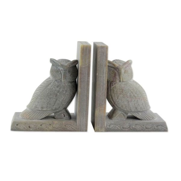 Alternate image for Hand Carved Soapstone Owl Bookends Pair Wisdom
