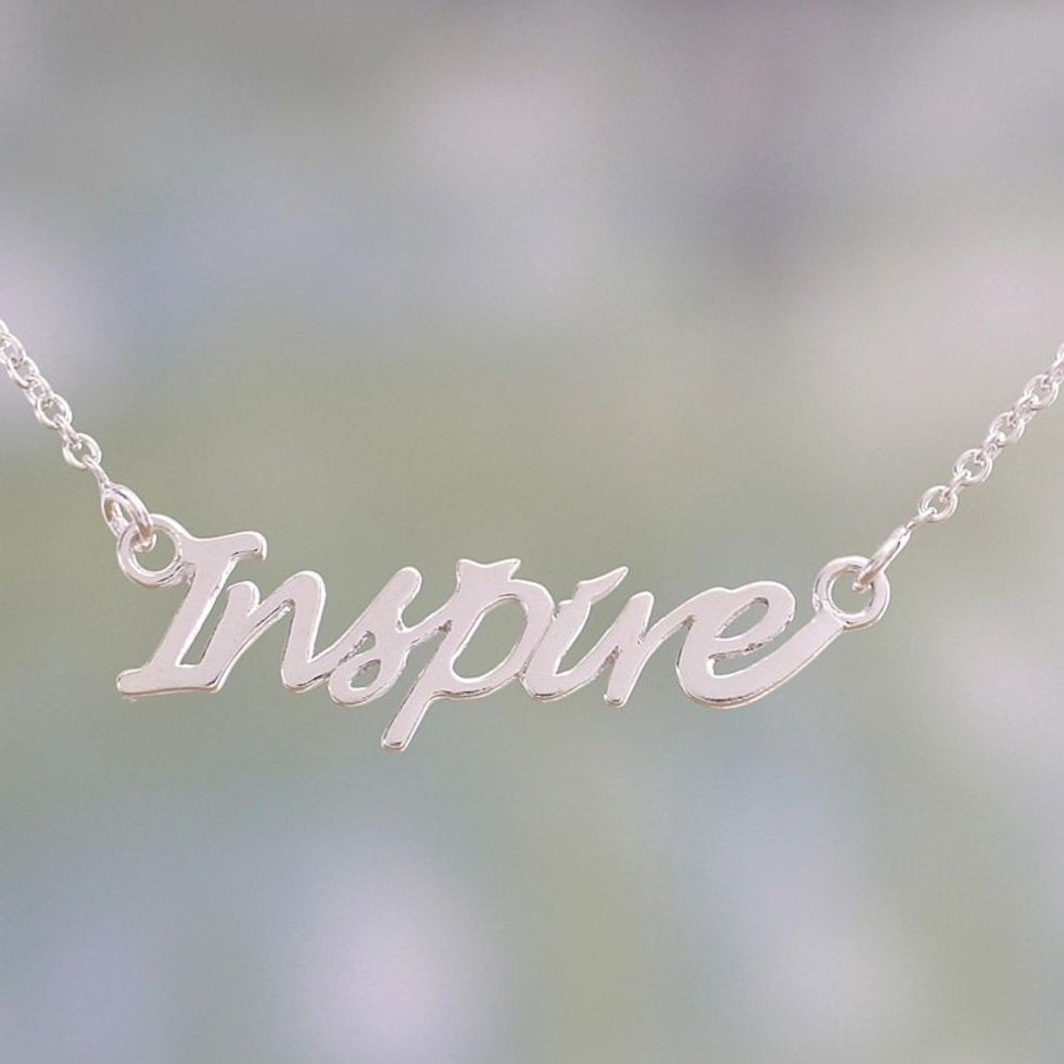 Sterling Silver Pendant Necklace with Inspire Charm 'Dare to Inspire'