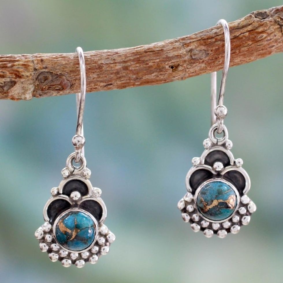 Sterling Silver Earrings Handcrafted with Blue Turquoise 'Blue Rapture'