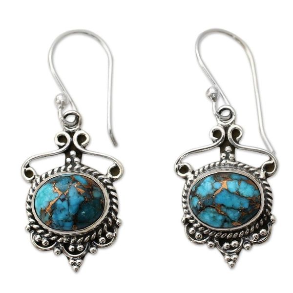 Alternate image for Blue Composite Turquoise and Sterling Silver Dangle Earrings Oceans of Love