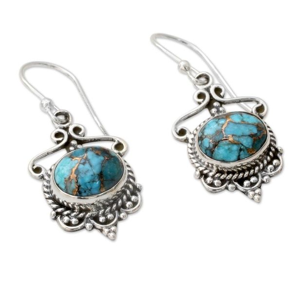 Alternate image for Blue Composite Turquoise and Sterling Silver Dangle Earrings Oceans of Love