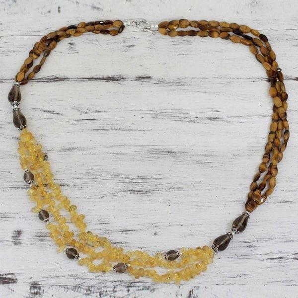 Alternate image for Artisan Crafted Tigers Eye and Citrine Long Necklace Golden Earth