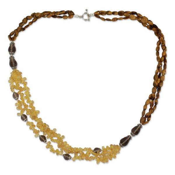 Alternate image for Artisan Crafted Tigers Eye and Citrine Long Necklace Golden Earth