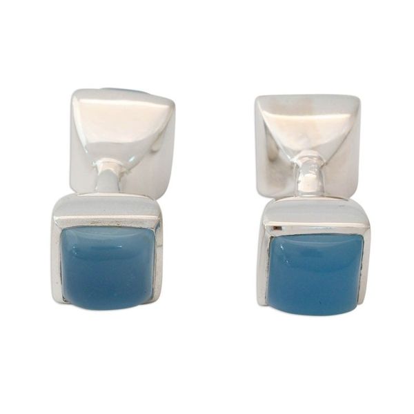 Alternate image for Mens Sterling Siver Cufflinks with Blue Chalcedony Gems Sky Squared