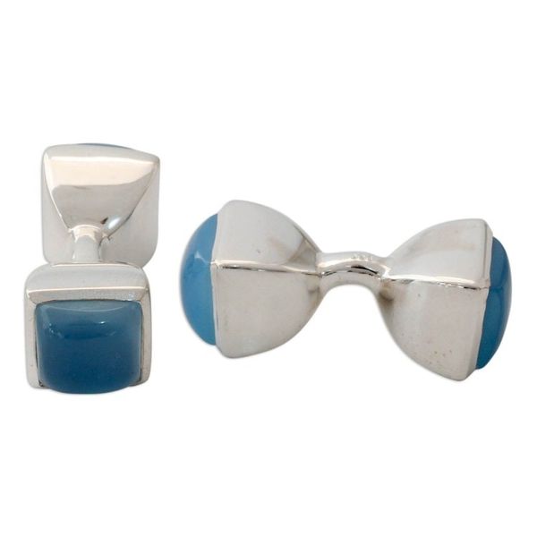 Alternate image for Mens Sterling Siver Cufflinks with Blue Chalcedony Gems Sky Squared
