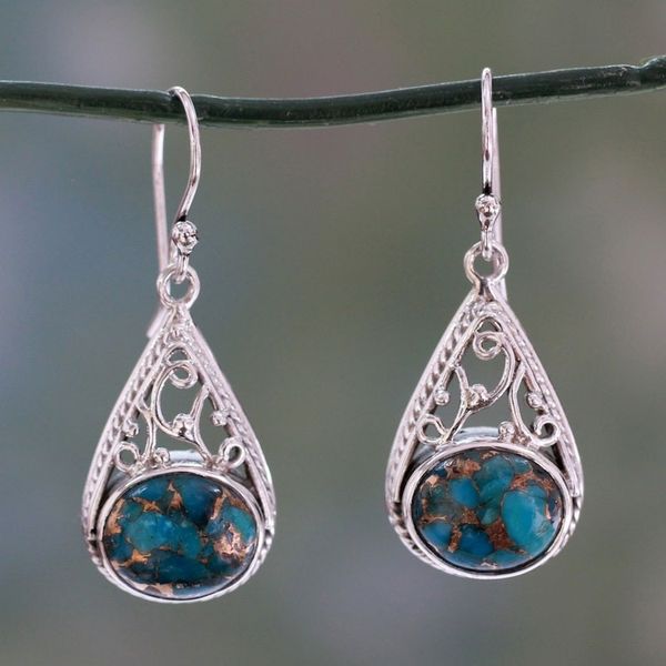 Alternate image for Handcrafted Sterling and Composite Turquoise Dangle Earrings Divine Sky