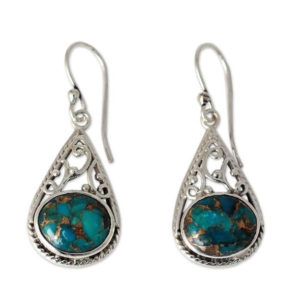 Alternate image for Handcrafted Sterling and Composite Turquoise Dangle Earrings Divine Sky