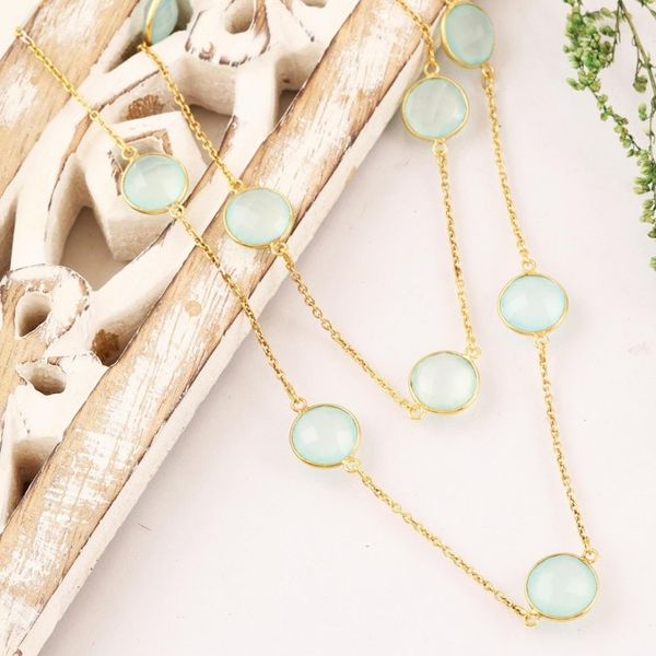 Alternate image for Gold Plated Chalcedony Station Necklace from India Skyward Charm