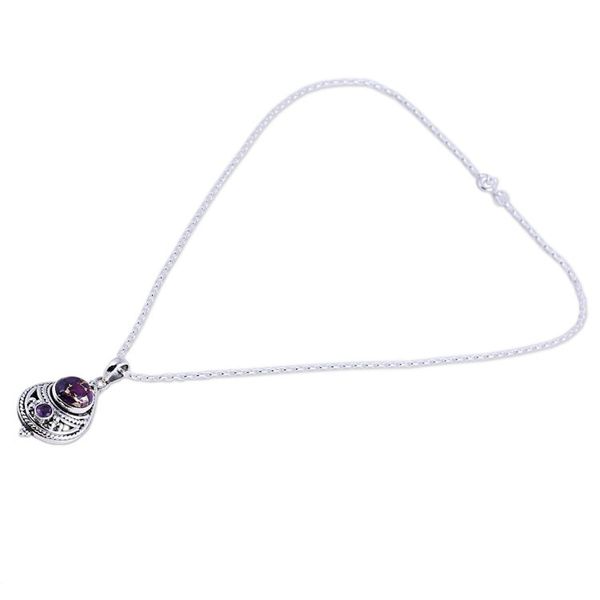 Alternate image for Amethyst and Composite Turquoise Pendant Necklace from India Mesmerizing Sphere