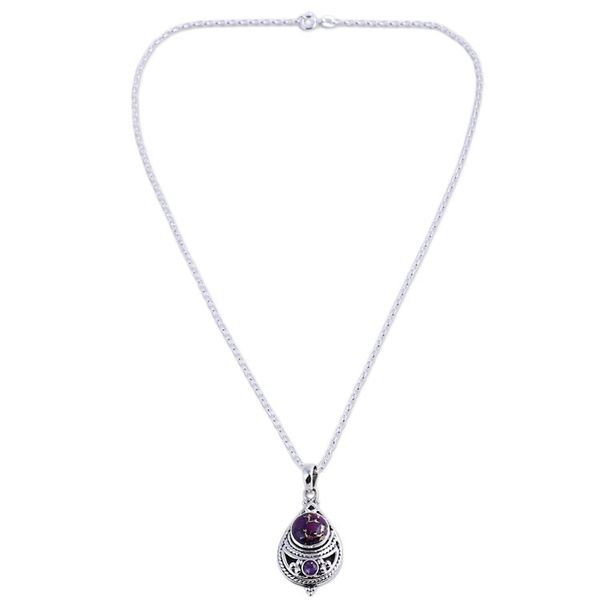 Alternate image for Amethyst and Composite Turquoise Pendant Necklace from India Mesmerizing Sphere