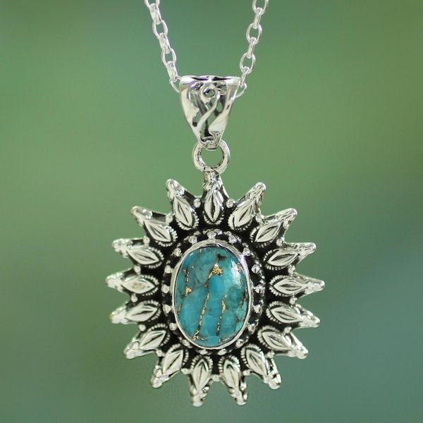 Alternate image for Silver and Composite Turquoise Artisan Crafted Necklace Eternal Radiance