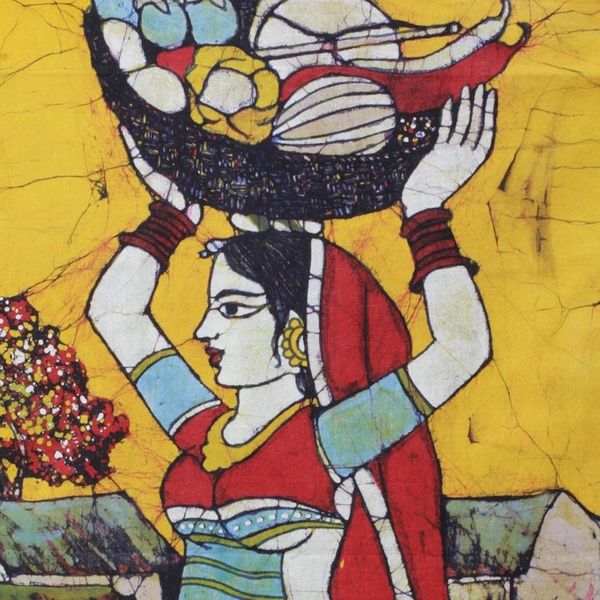 Alternate image for Handmade Traditional Batik Cotton Wall Hanging from India Fresh Vegetable Vendor