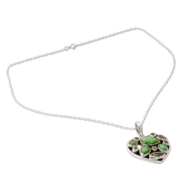 Alternate image for Handmade Peridot and Sterling Silver Green Heart Necklace Green Jaipuri Heart