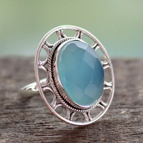 Alternate image for Modern Silver Ring with Blue Chalcedony Mumbai Sky