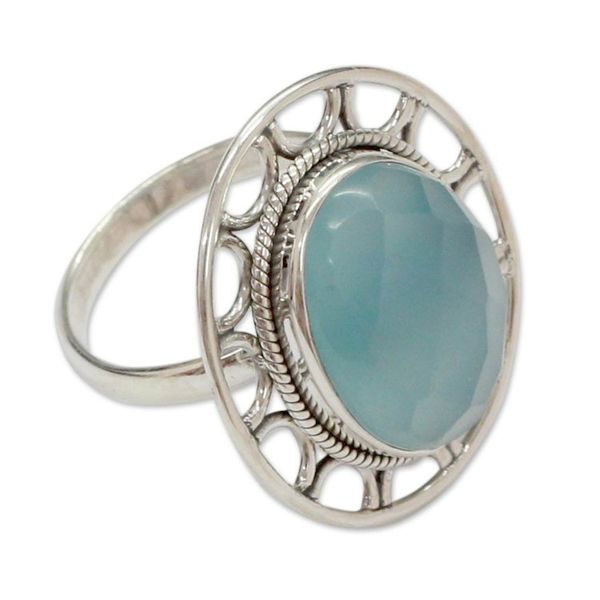Alternate image for Modern Silver Ring with Blue Chalcedony Mumbai Sky