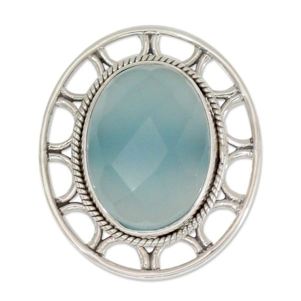 Alternate image for Modern Silver Ring with Blue Chalcedony Mumbai Sky