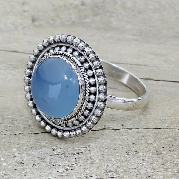 Alternate image for Round Blue Chalcedony and Sterling Silver Cocktail Ring Azure Skies
