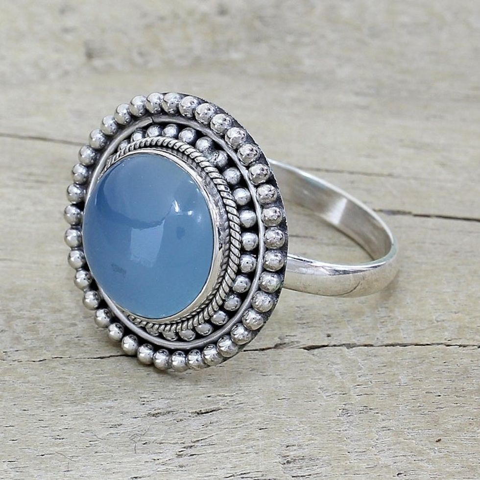 Round Blue Chalcedony and Sterling Silver Cocktail Ring 'Azure Skies'