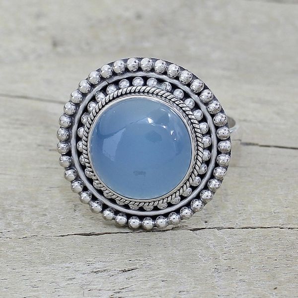 Alternate image for Round Blue Chalcedony and Sterling Silver Cocktail Ring Azure Skies