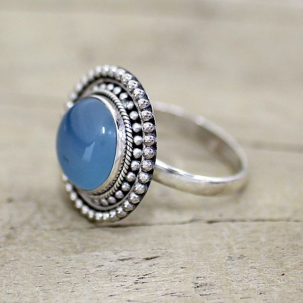Alternate image for Round Blue Chalcedony and Sterling Silver Cocktail Ring Azure Skies