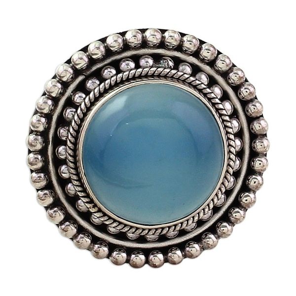 Alternate image for Round Blue Chalcedony and Sterling Silver Cocktail Ring Azure Skies