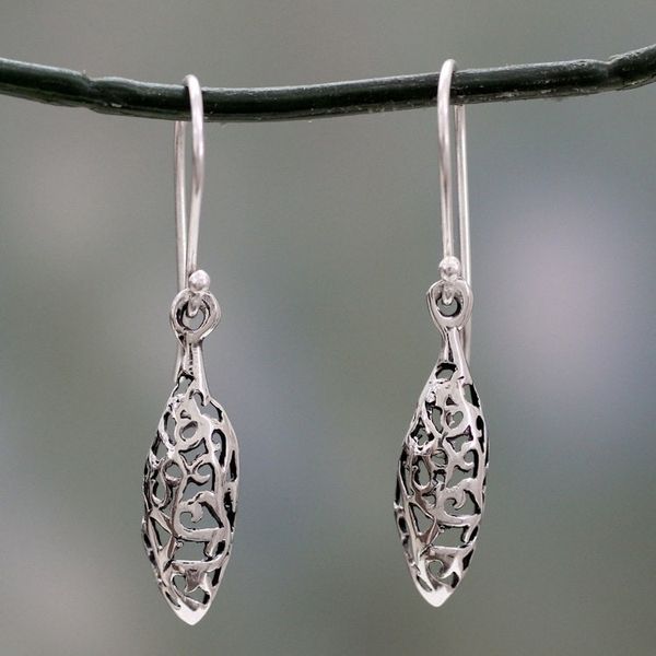 Alternate image for India Jali Handcrafted Sterling Silver Dangle Earrings Jali Dewdrop