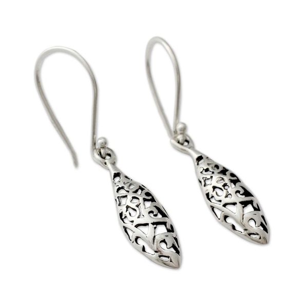 Alternate image for India Jali Handcrafted Sterling Silver Dangle Earrings Jali Dewdrop