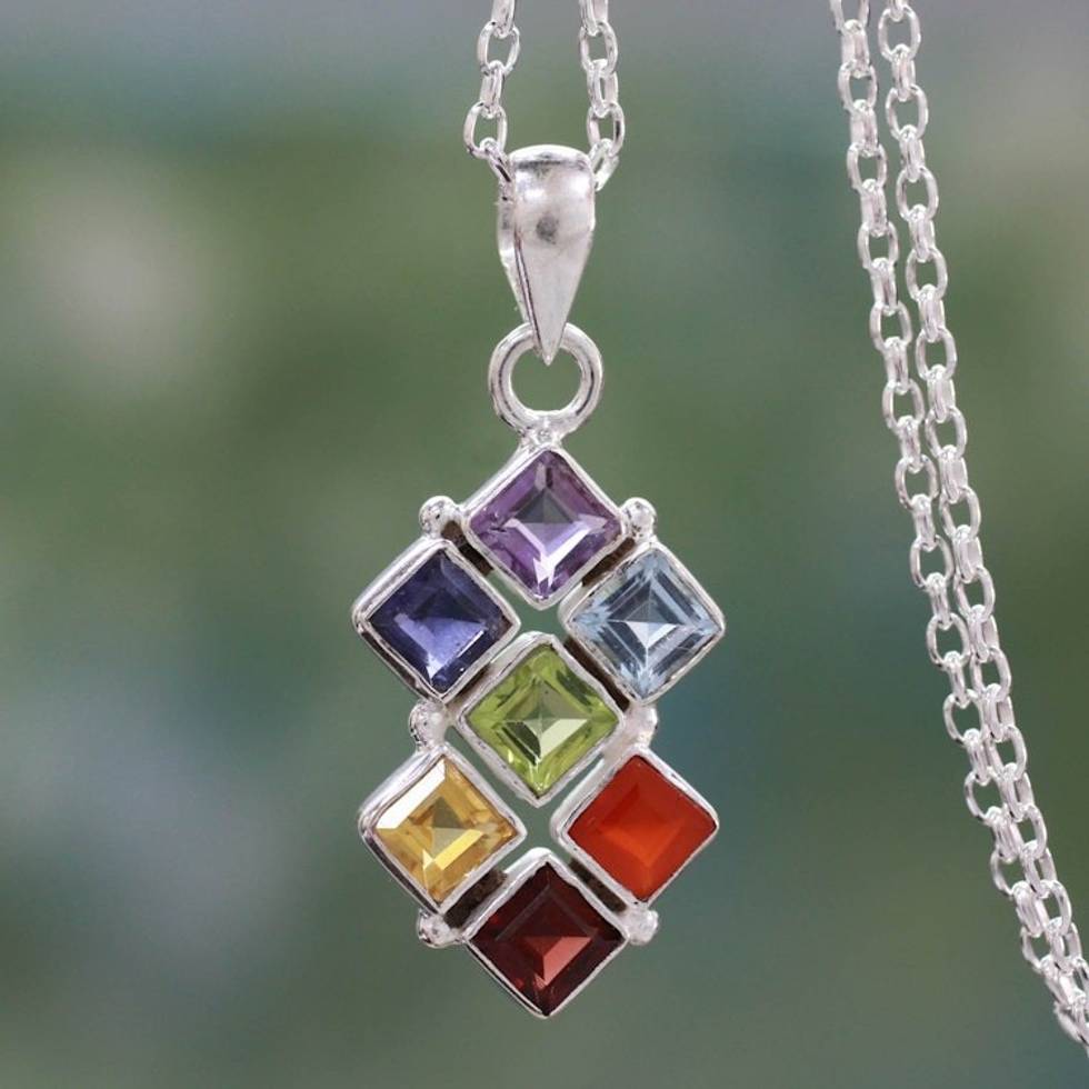 Multi Gemstone Sterling Silver Necklace Chakra Jewelry 'Wellness'
