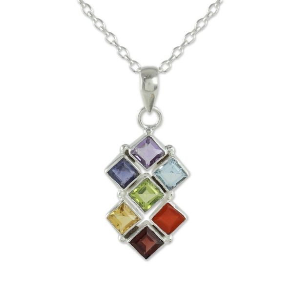 Alternate image for Multi Gemstone Sterling Silver Necklace Chakra Jewelry Wellness