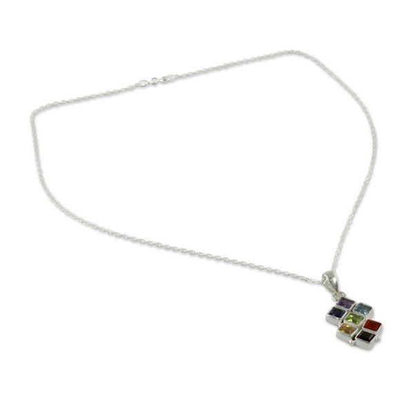 Alternate image for Multi Gemstone Sterling Silver Necklace Chakra Jewelry Wellness