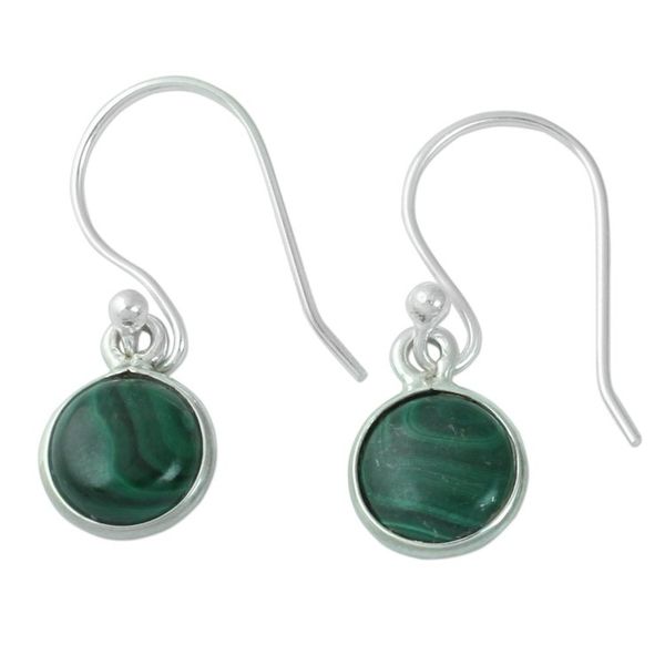 Alternate image for High Polish Sterling Silver and Malachite Dangle Earrings Malachite Spheres