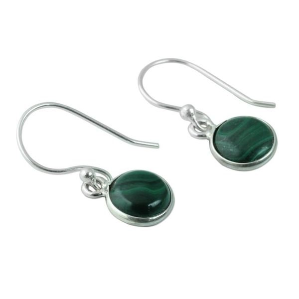 Alternate image for High Polish Sterling Silver and Malachite Dangle Earrings Malachite Spheres
